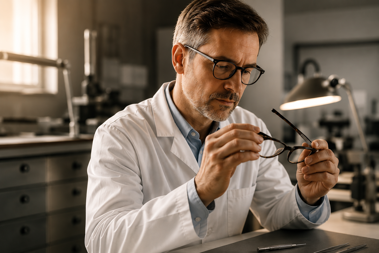 Premium replacement lenses being prepared for glasses