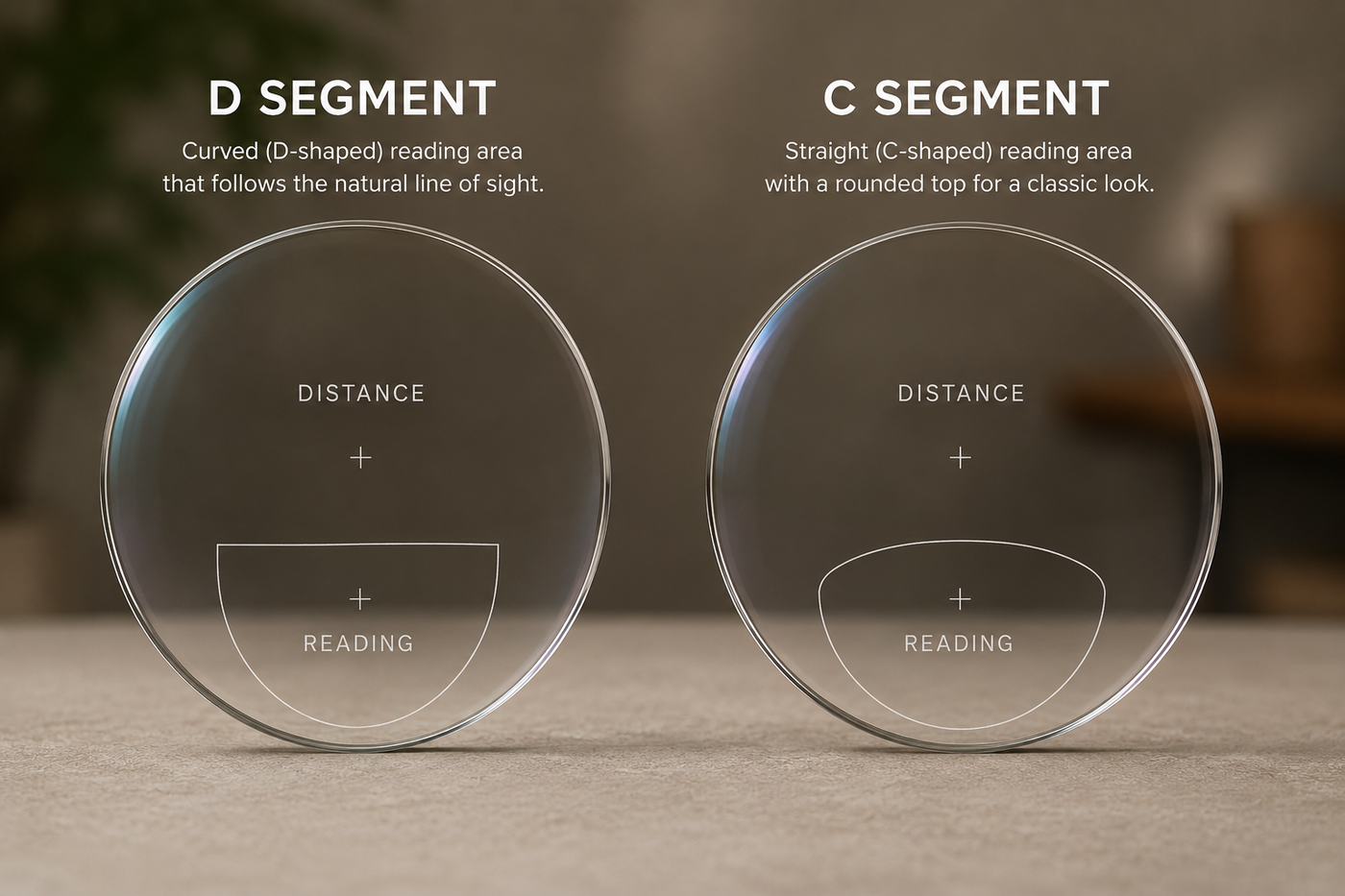 Comparison of D28 and C28 bifocal lens segments