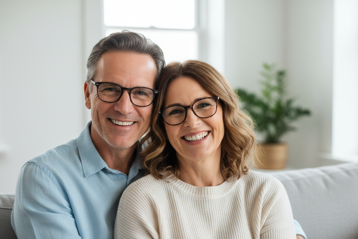 Customer wearing glasses with replacement varifocal lenses