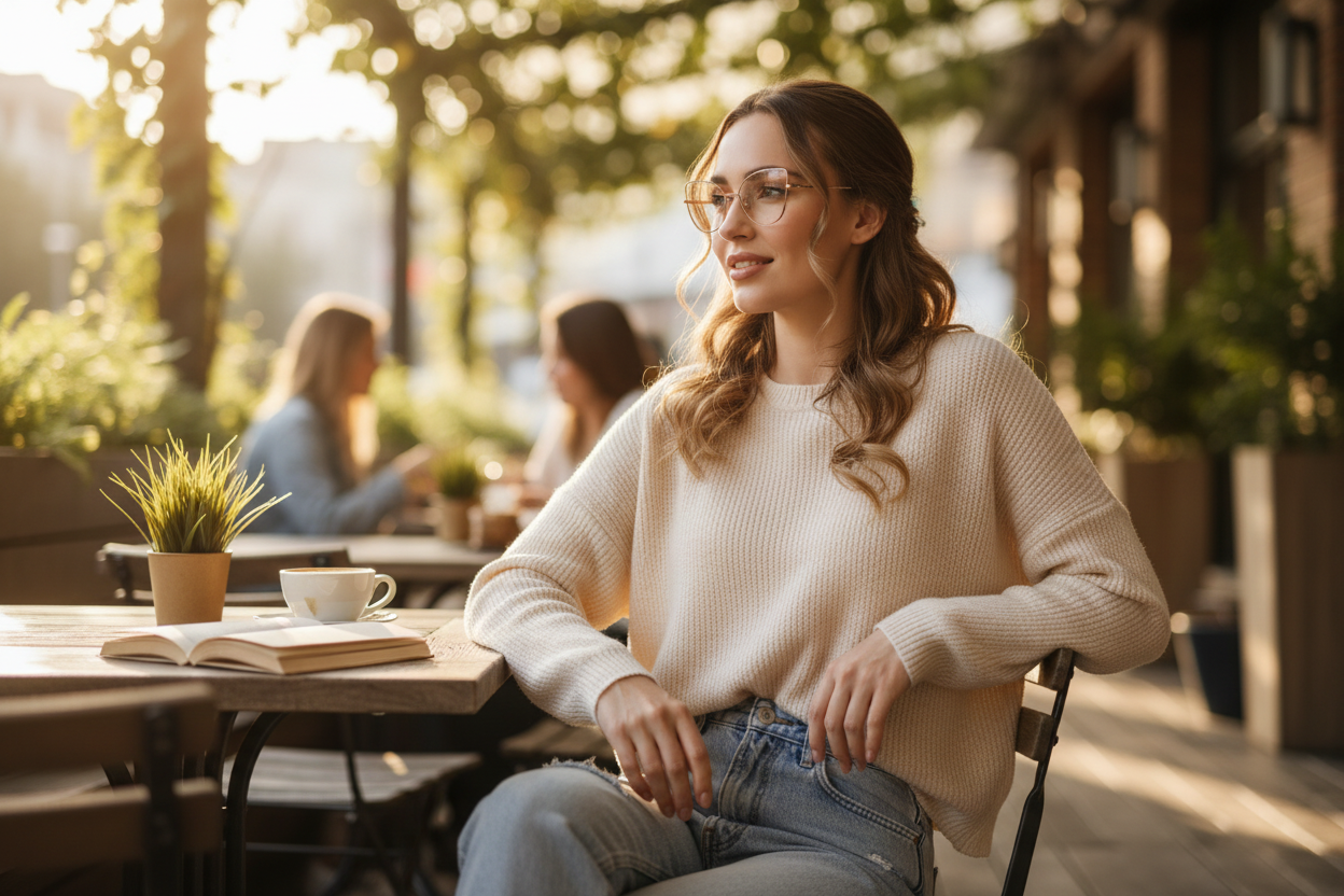 Customer wearing glasses with replacement single vision lenses