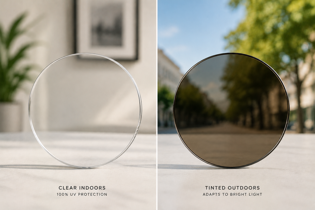 Transitions lenses changing from clear indoors to dark outdoors